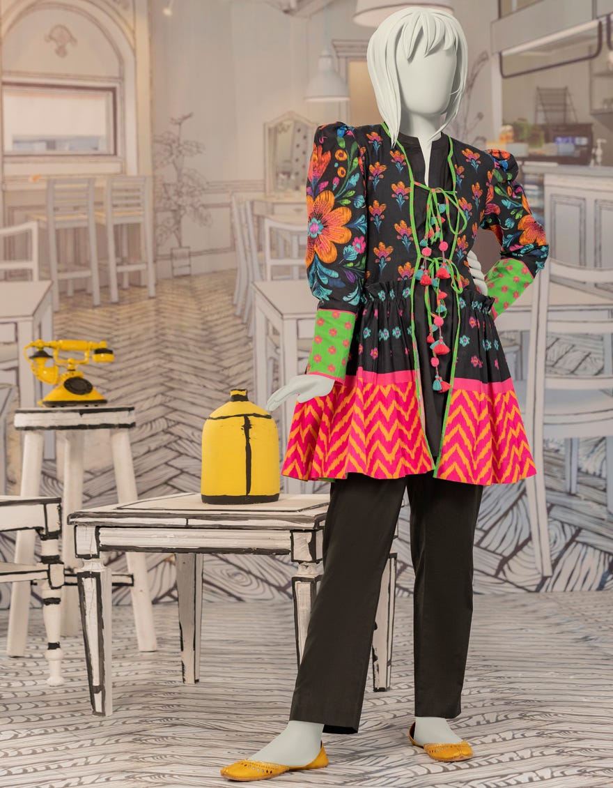 BLACK KHADDAR PRINTED KURTI
