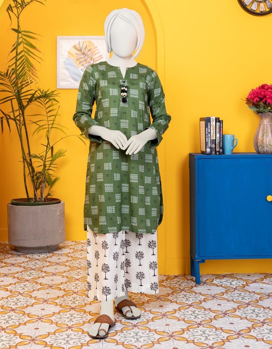 Green Liminal 2 Piece Stitched Dress | Jygk-S-Jwt-24-3202