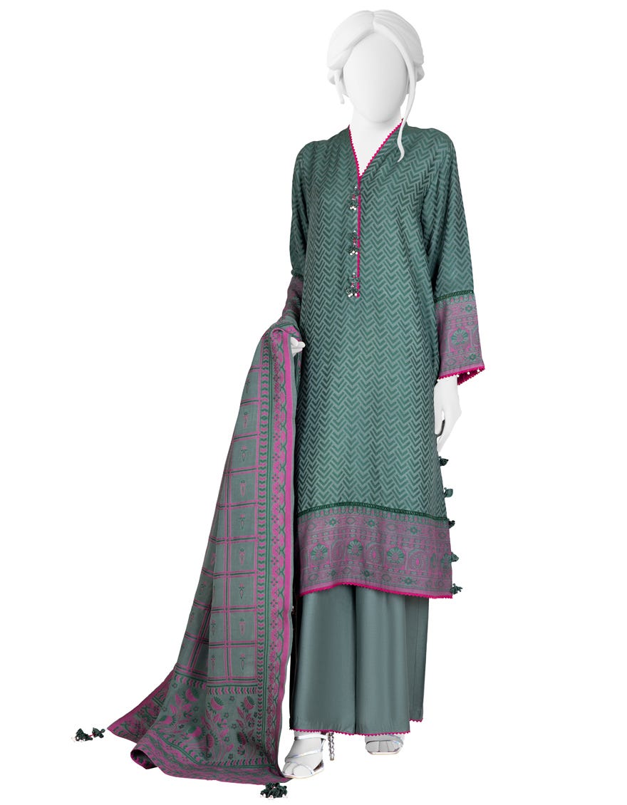 Green Jacquard Unstitched 3 Piece Dress | Jjls-W-Jwu-22-1804