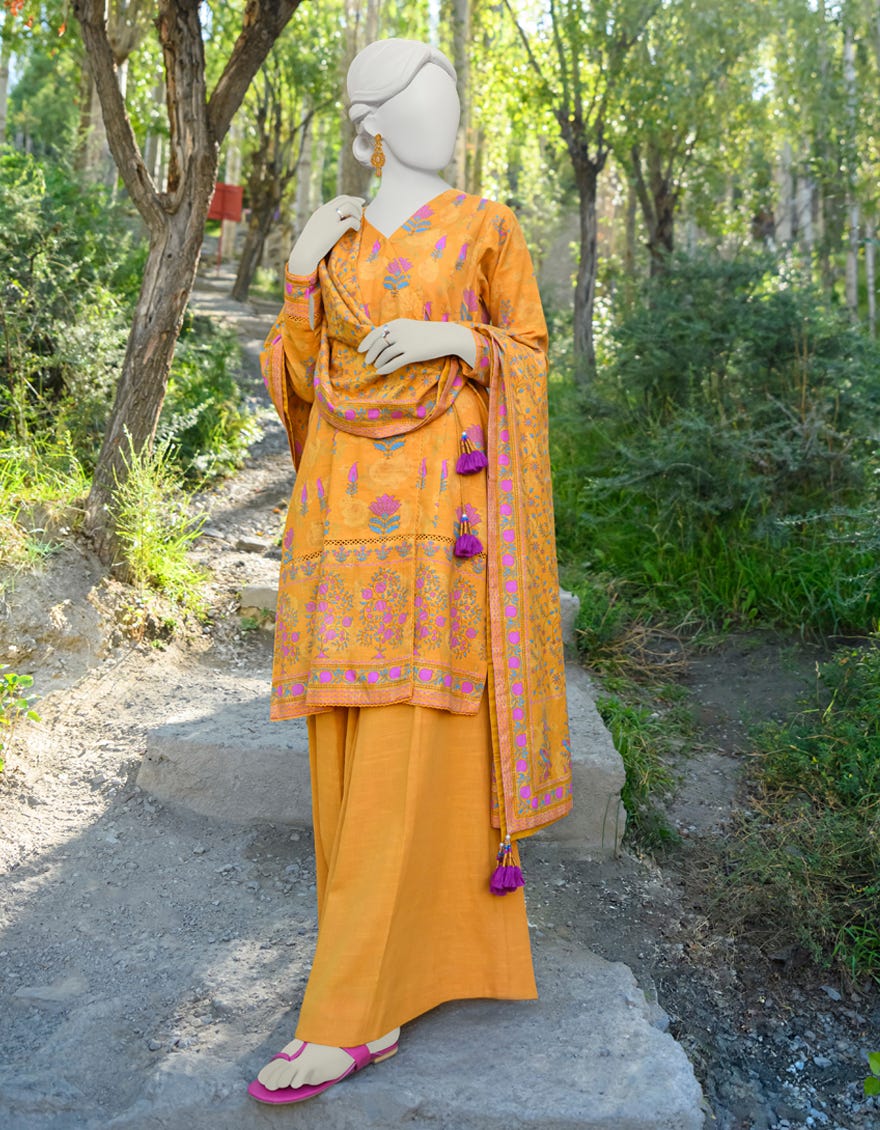Yellow Khaddar Unstitched 3 Piece Dress | Jjls-W-Jwu-23-1759