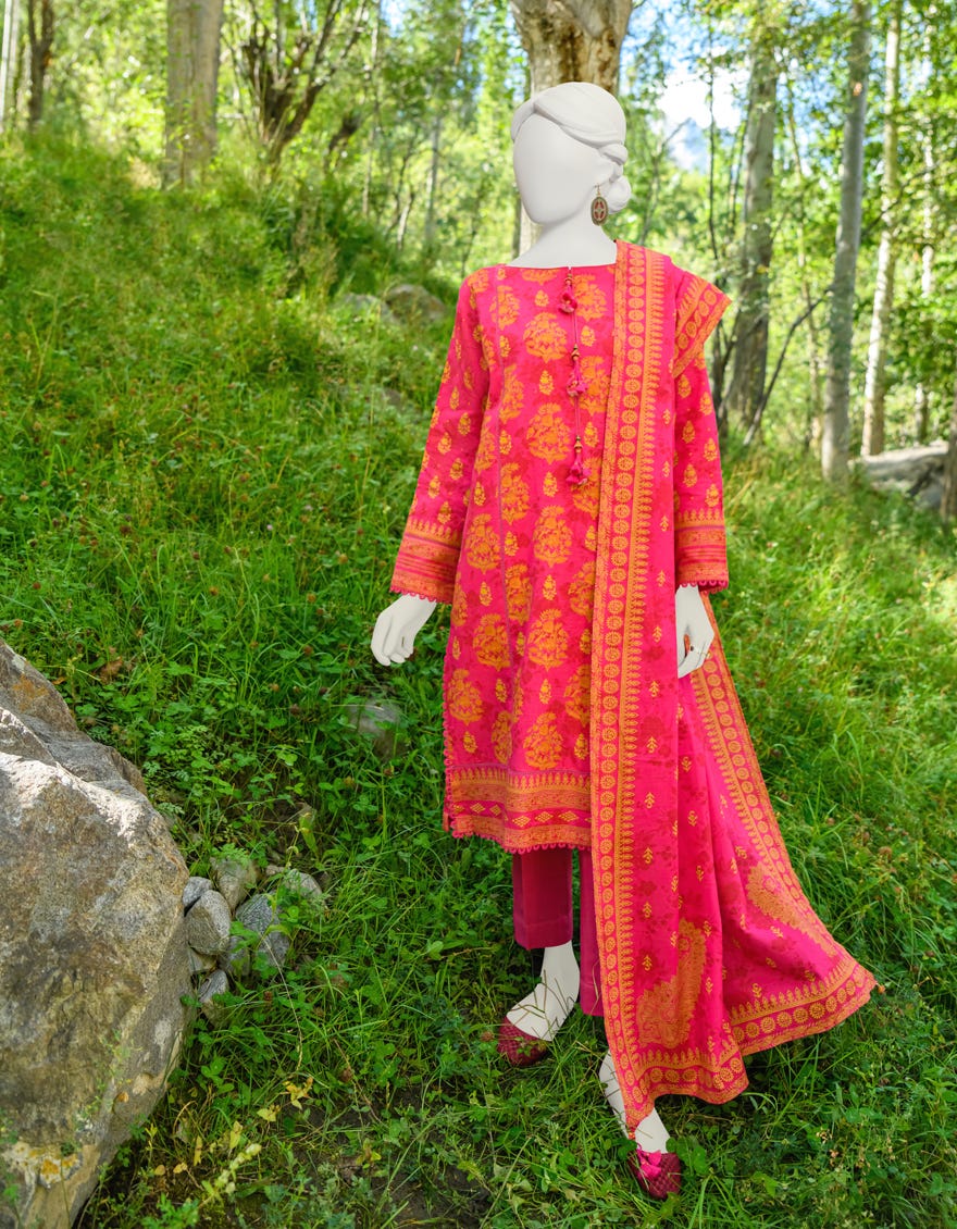 Pink Khaddar Unstitched 3 Piece Dress | Jjls-W-Jwu-23-1761