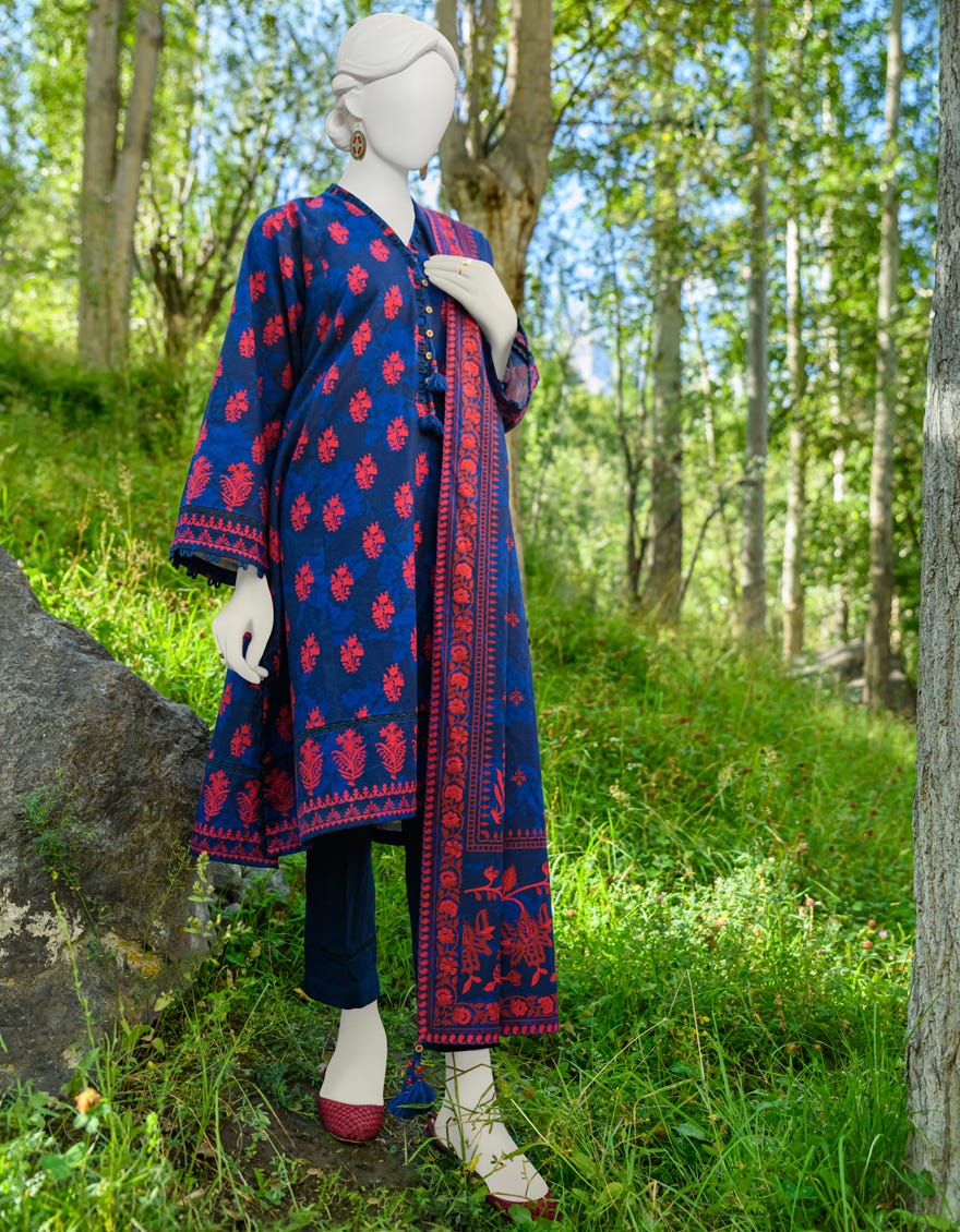 Blue Khaddar Unstitched 3 Piece Dress | Jjls-W-Jwu-23-1764