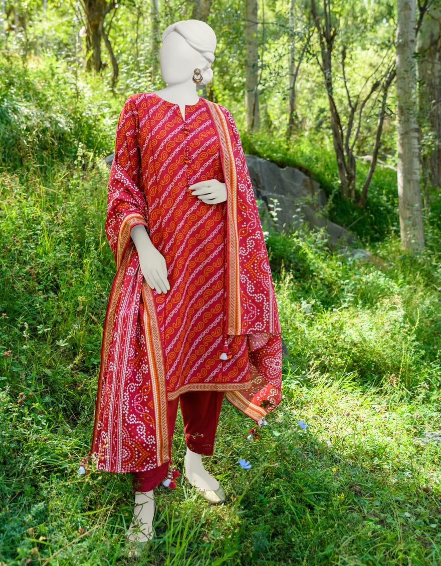 Maroon Cambric Unstitched 3 Piece Dress | Jjls-W-Jwu-23-1765