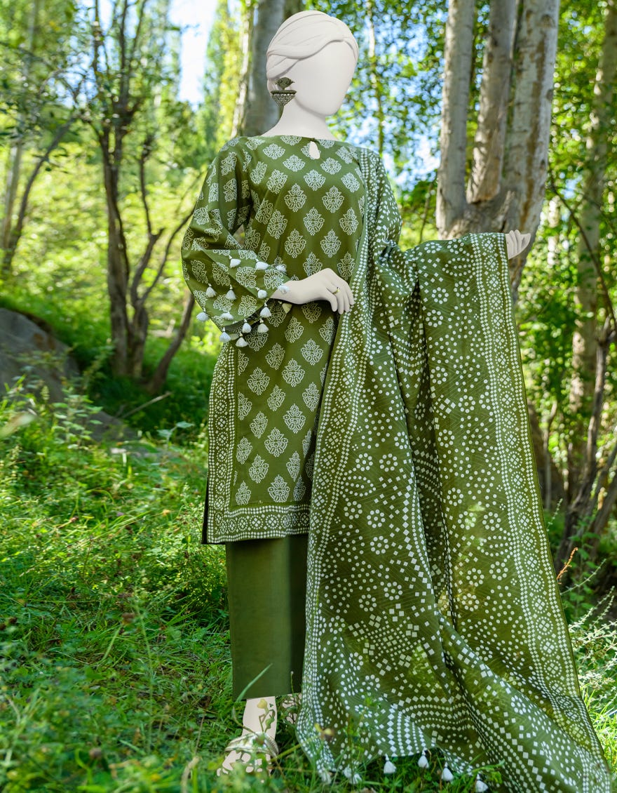 Green Cambric Unstitched 3 Piece Dress | Jjls-W-Jwu-23-1768
