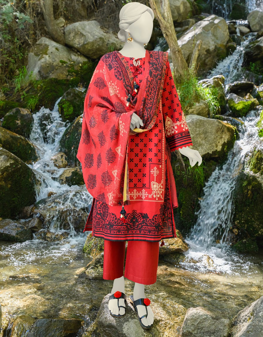 Brown Cambric Unstitched 3 Piece Dress | Jjls-W-Jwu-23-1798