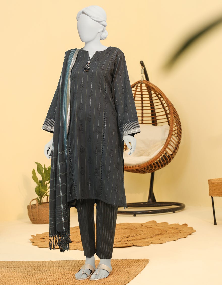 Blue Jacquard Unstitched 3 Piece Dress | Jjls-W-Jwu-23-1805