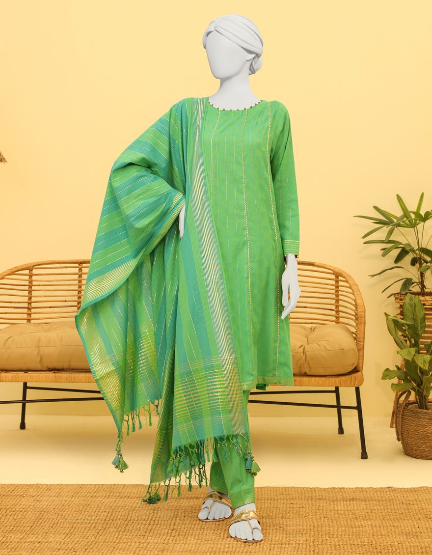Green Jacquard Unstitched 3 Piece Dress | Jjls-W-Jwu-23-1806