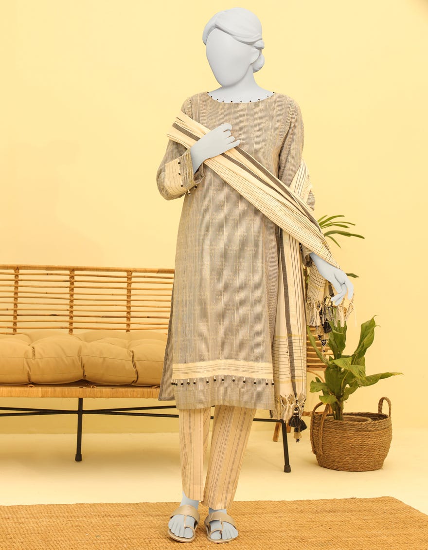 White Jacquard Unstitched 3 Piece Dress | Jjls-W-Jwu-23-1807