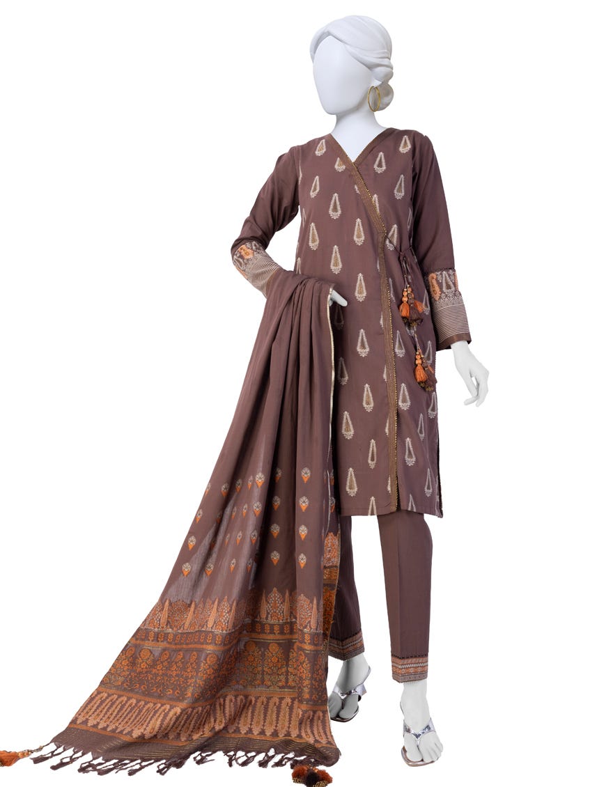 Brown Jacquard Unstitched 3 Piece Dress | Jjls-W-Jwu-23-1811