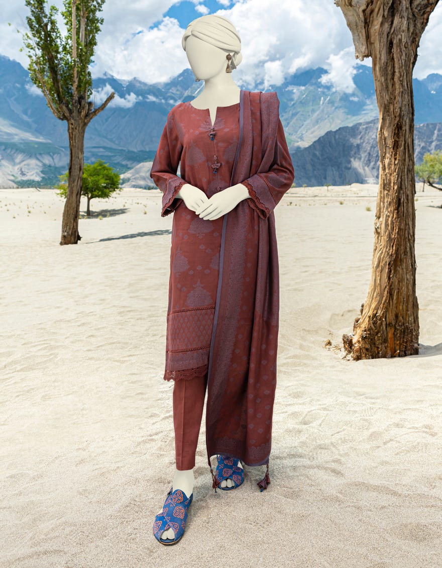 Brown Jacquard Unstitched 3 Piece Dress | Jjls-W-Jwu-23-1814