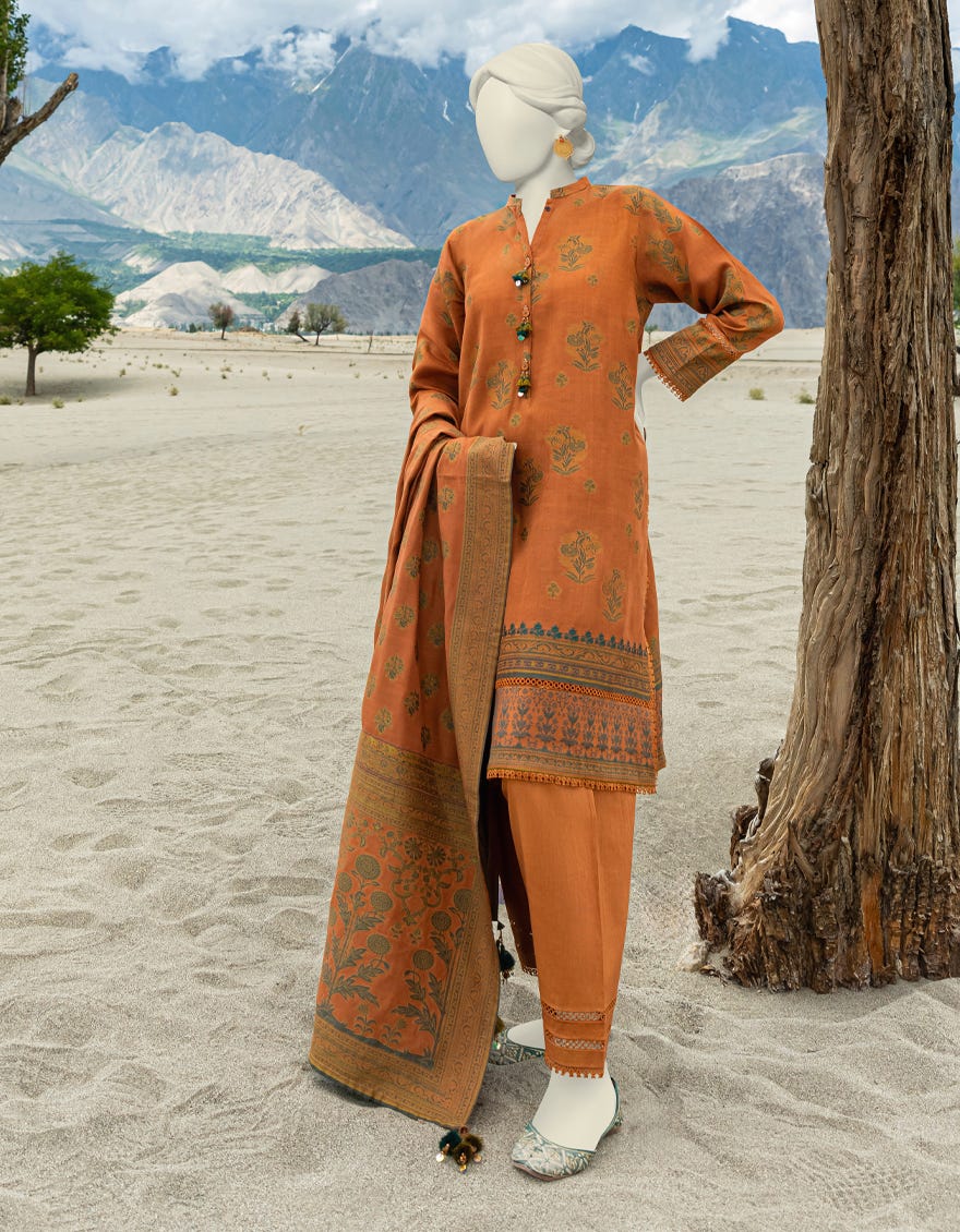 Brown Jacquard Unstitched 3 Piece Dress | Jjls-W-Jwu-23-1815