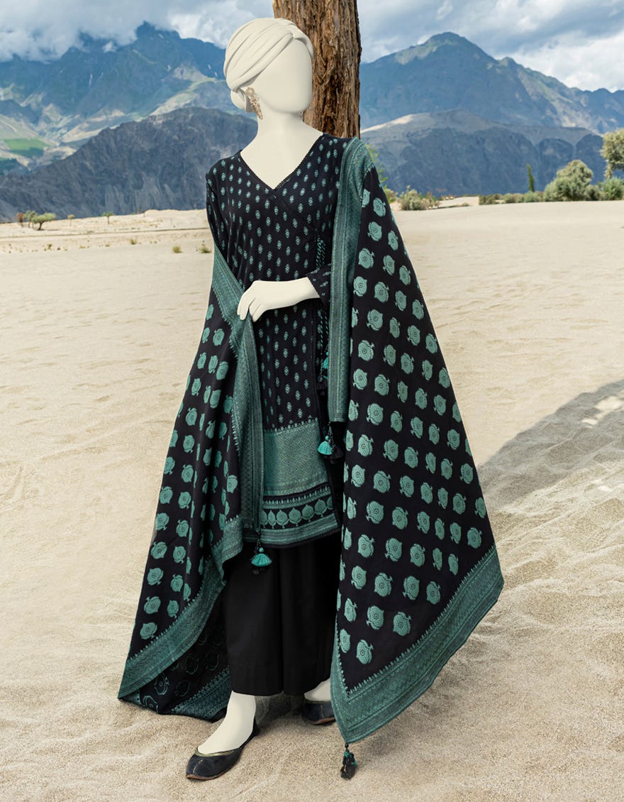Black Jacquard Unstitched 3 Piece Dress | Jjls-W-Jwu-23-1816