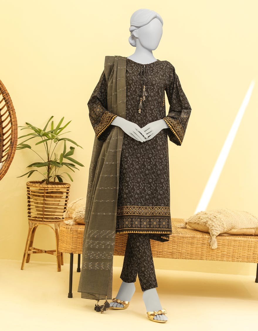 Grey Cambric Unstitched 3 Piece Dress | Jjls-W-Jwu-23-1817