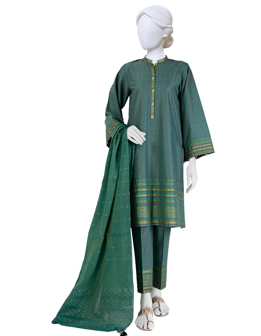 Green Cambric Unstitched 3 Piece Dress | Jjls-W-Jwu-23-1818