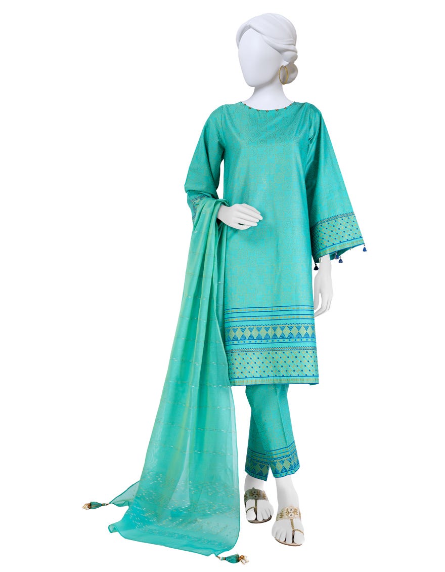 Green Cambric Unstitched 3 Piece Dress | Jjls-W-Jwu-23-1820
