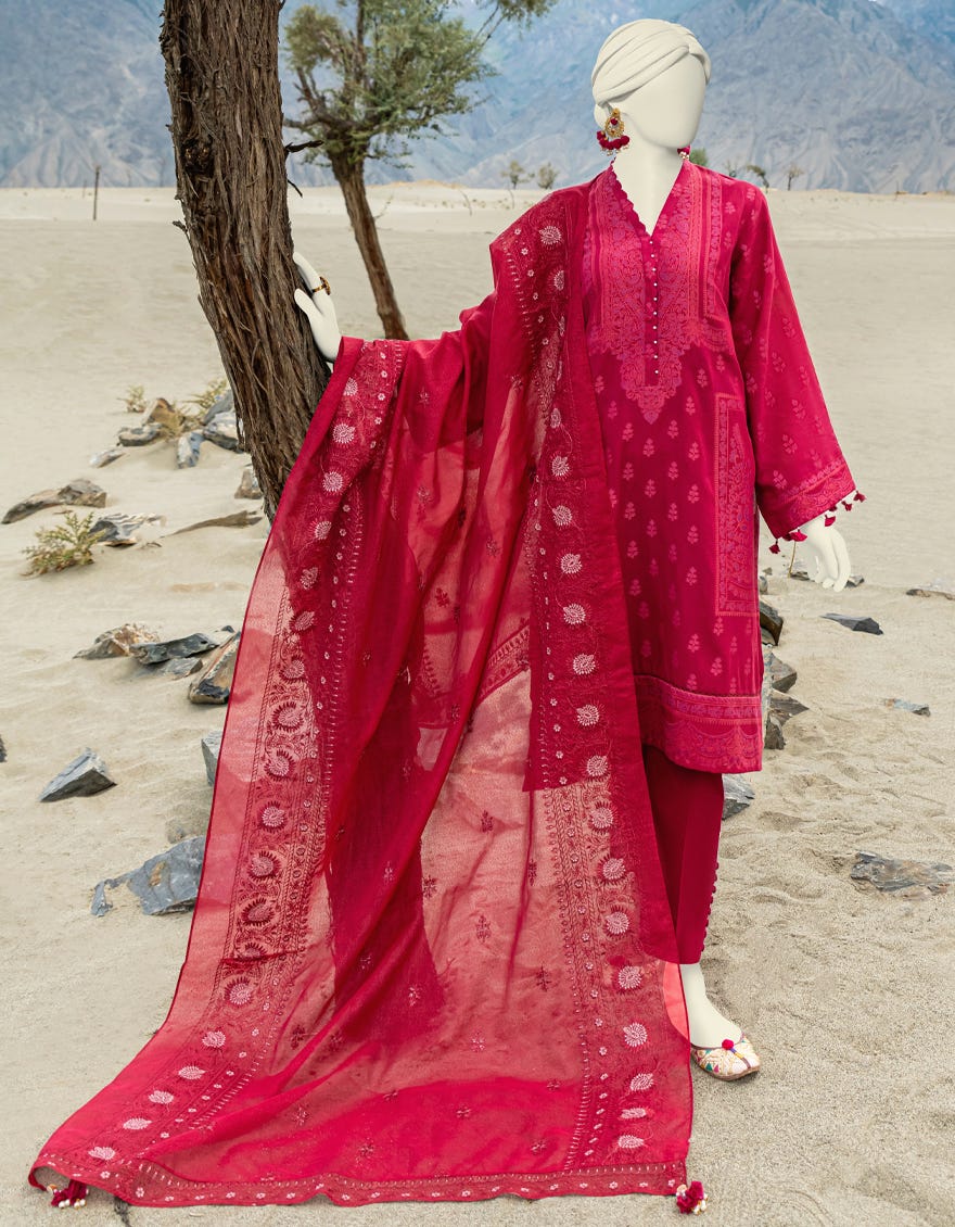 Maroon Jacquard Unstitched 3 Piece Dress | Jjls-W-Jwu-23-1826