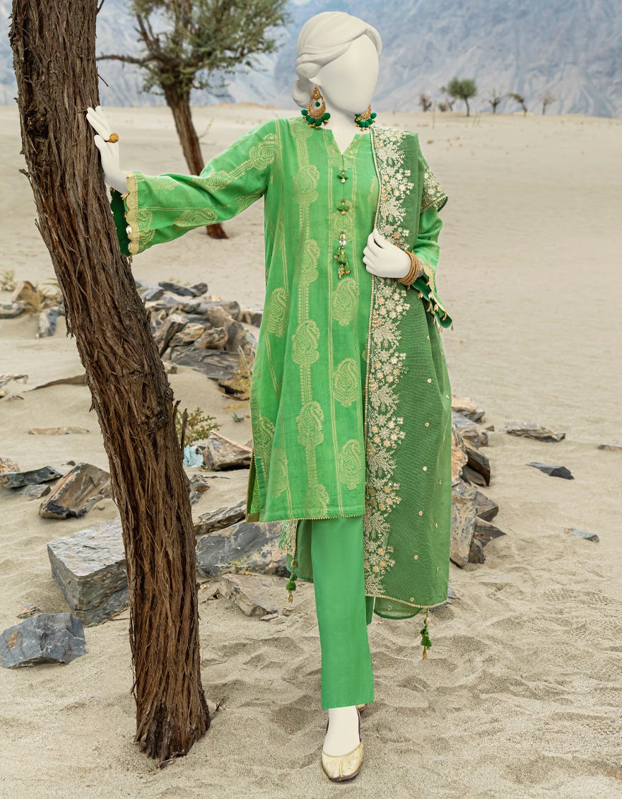 Green Jacquard Unstitched 3 Piece Dress | Jjls-W-Jwu-23-1828