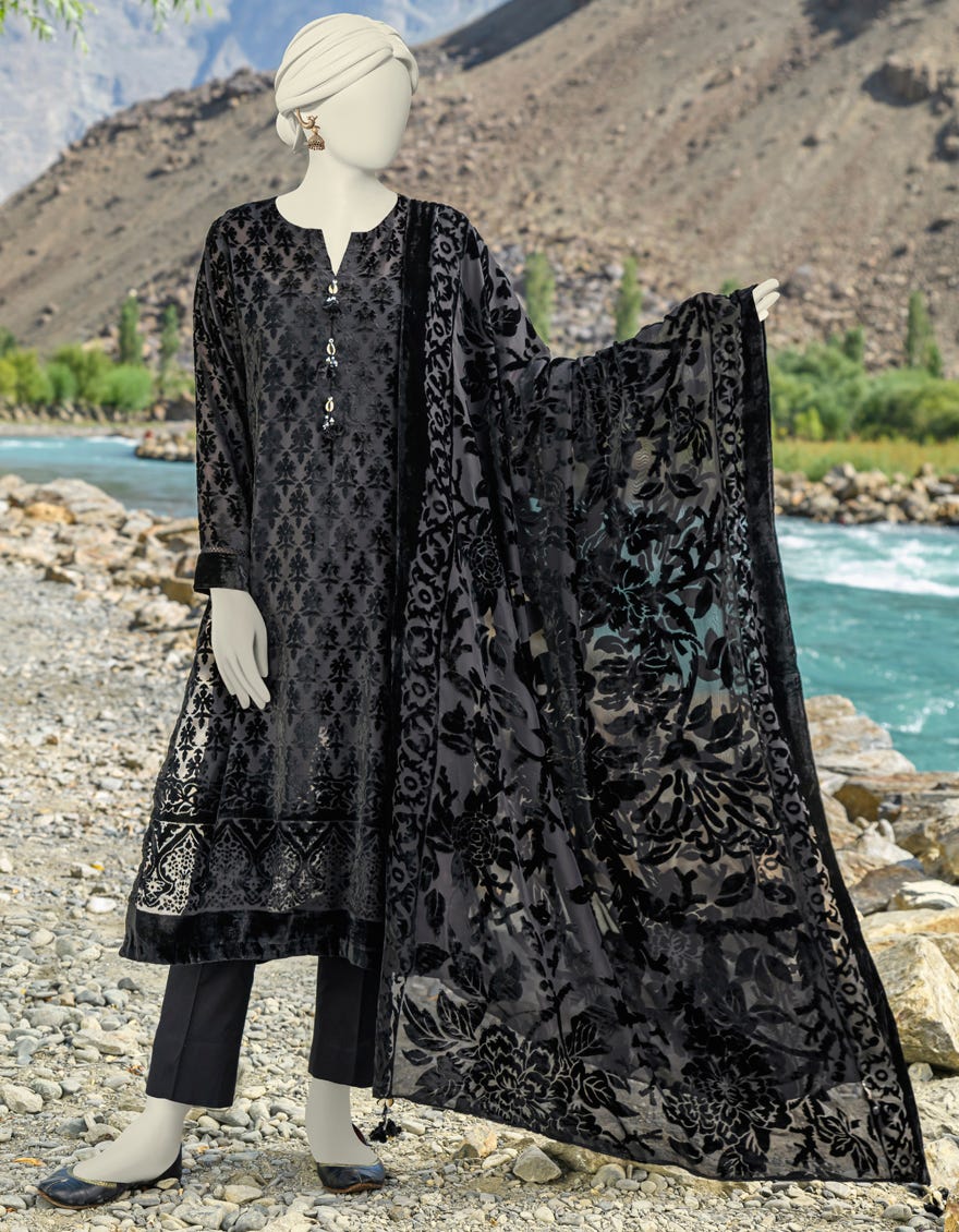 Black Palachi Unstitched 3 Piece Dress | Jjls-W-Jwu-23-1835