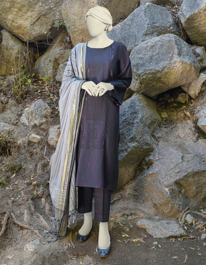 Black Jacquard Unstitched 3 Piece Dress | Jjls-W-Jwu-23-1855