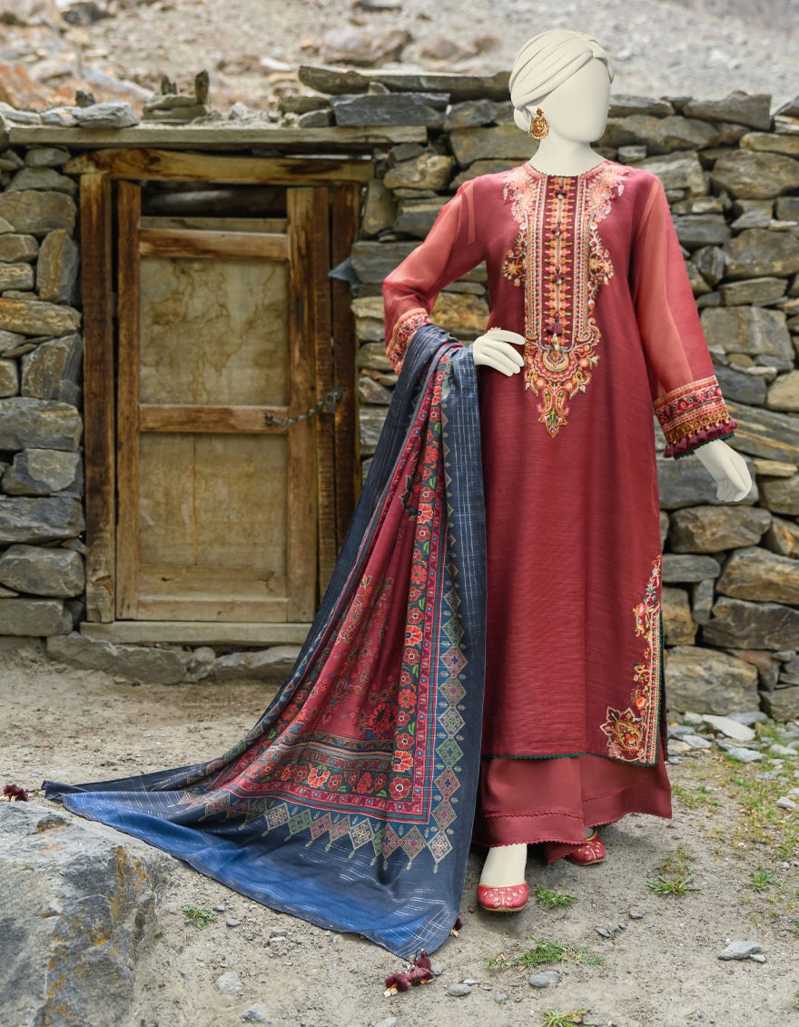 Maroon Kota Net Unstitched 3 Piece Dress | Jjls-W-Jwu-23-1864