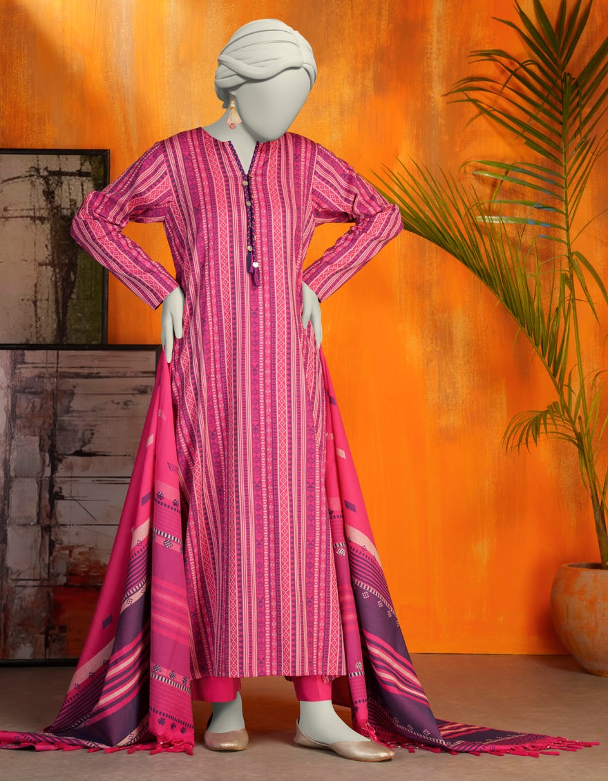 PINK JACQUARD UNSTITCHED 3PC