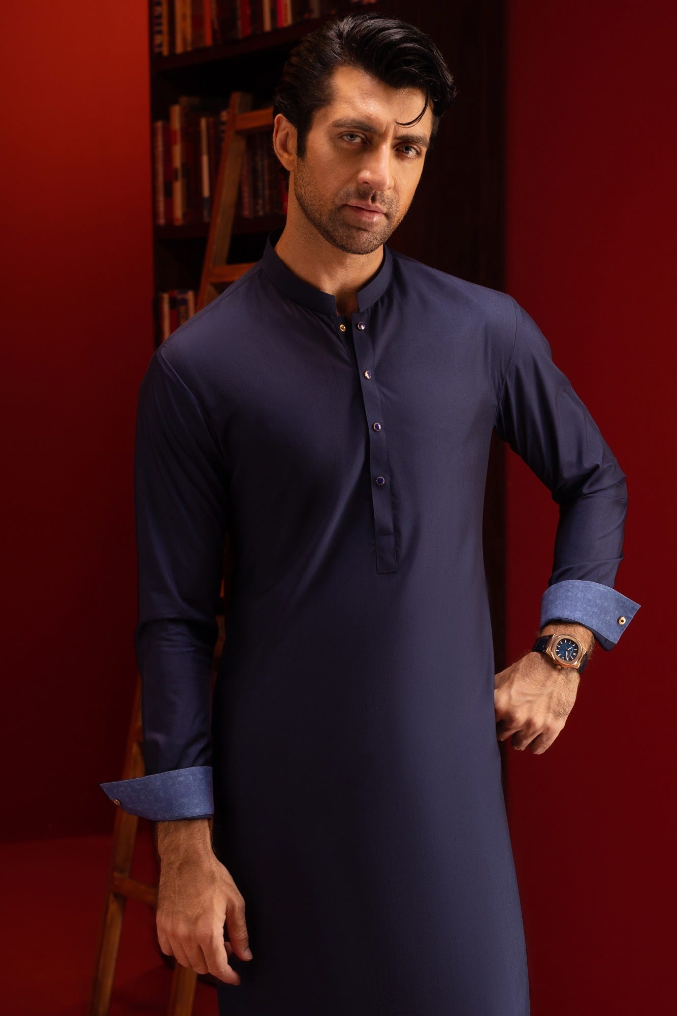 Konya - Navy Blended Kameez Shalwar