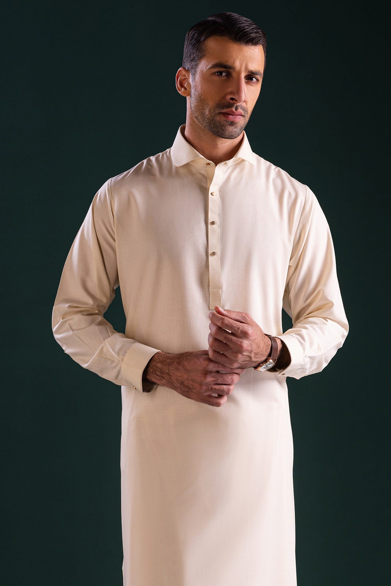 Korea - Cream Blended Kameez Shalwar