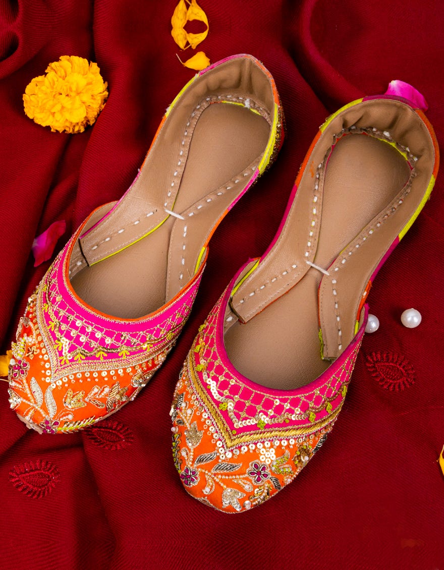 Pink-Orange Silk Khussa | Jj-Lkh-23-022