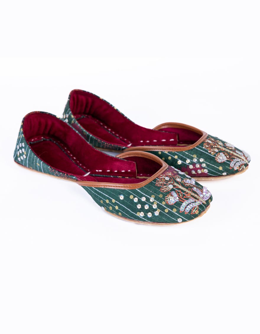 Green Cotton Women Footwear | Jj-Lkh-24-307