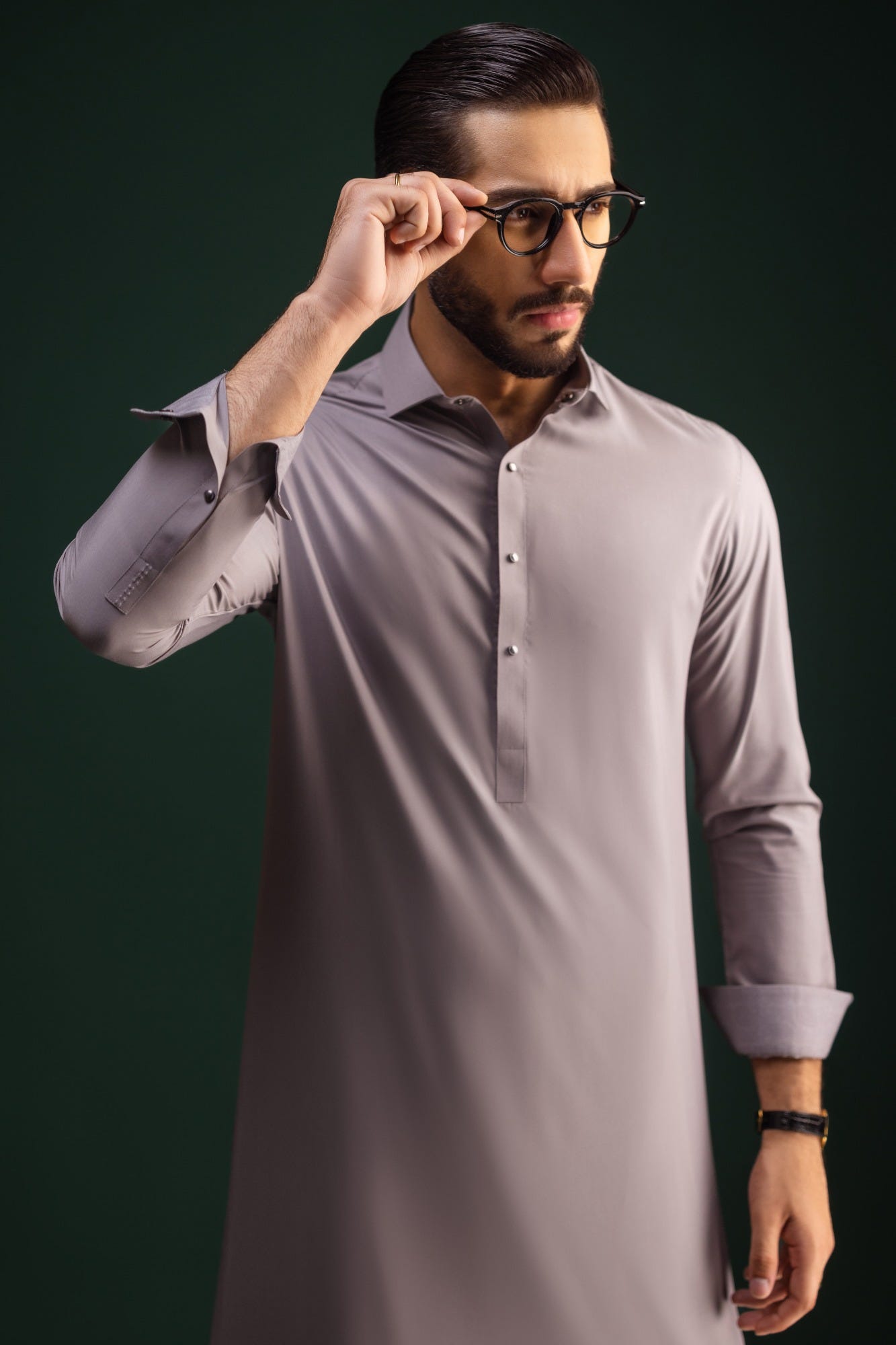 Maamba - Steel Grey Blended Kameez Shalwar