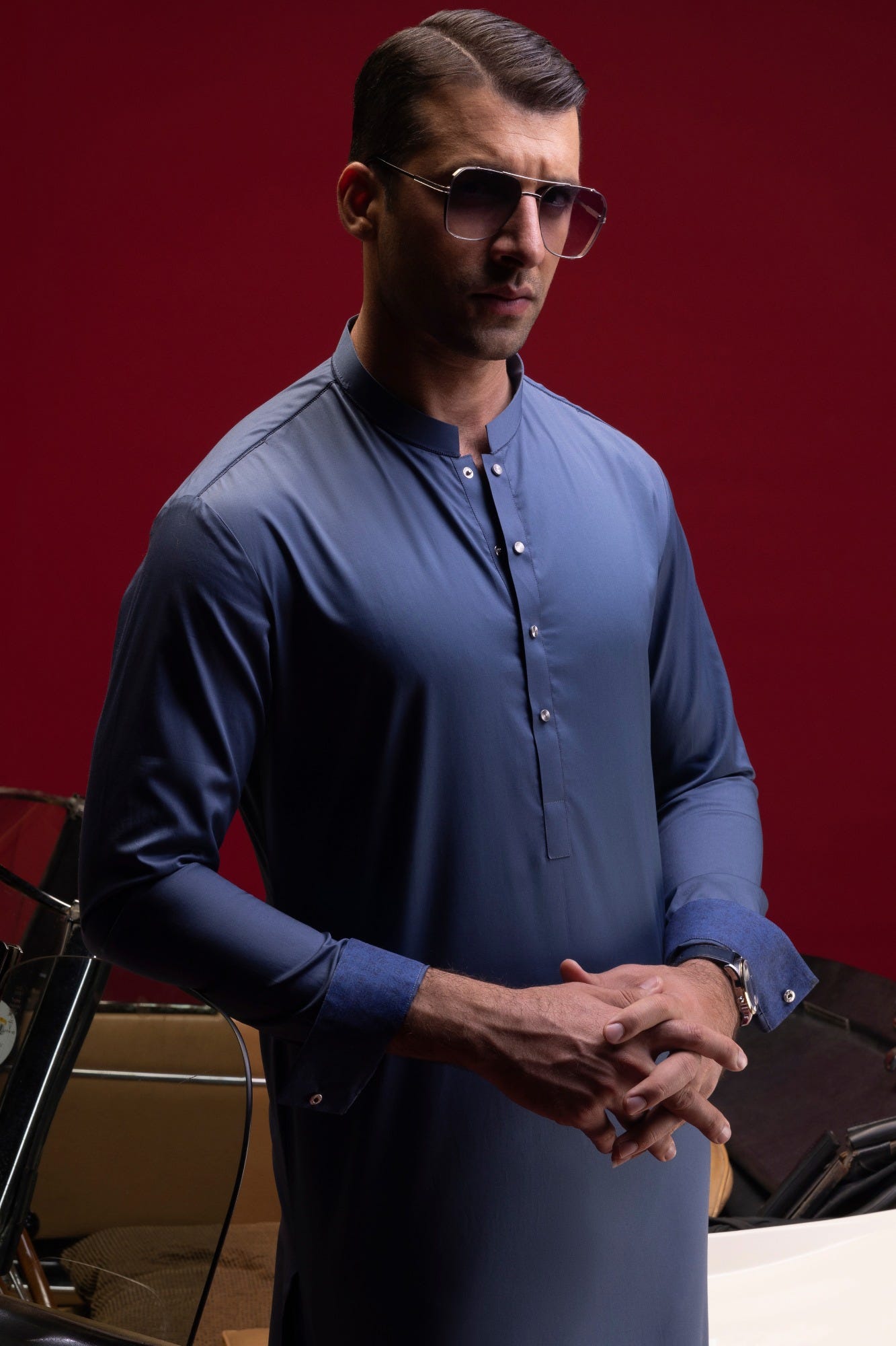 Salamanca - Marled Blue Cotton Kurta Trouser