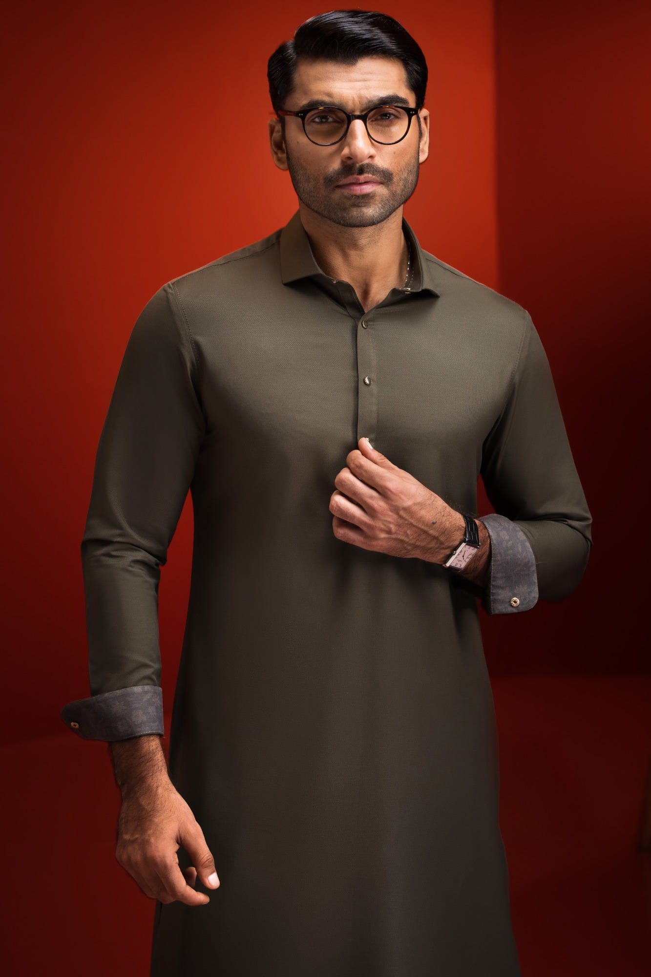 Milton - Olive Blended Kameez Shalwar