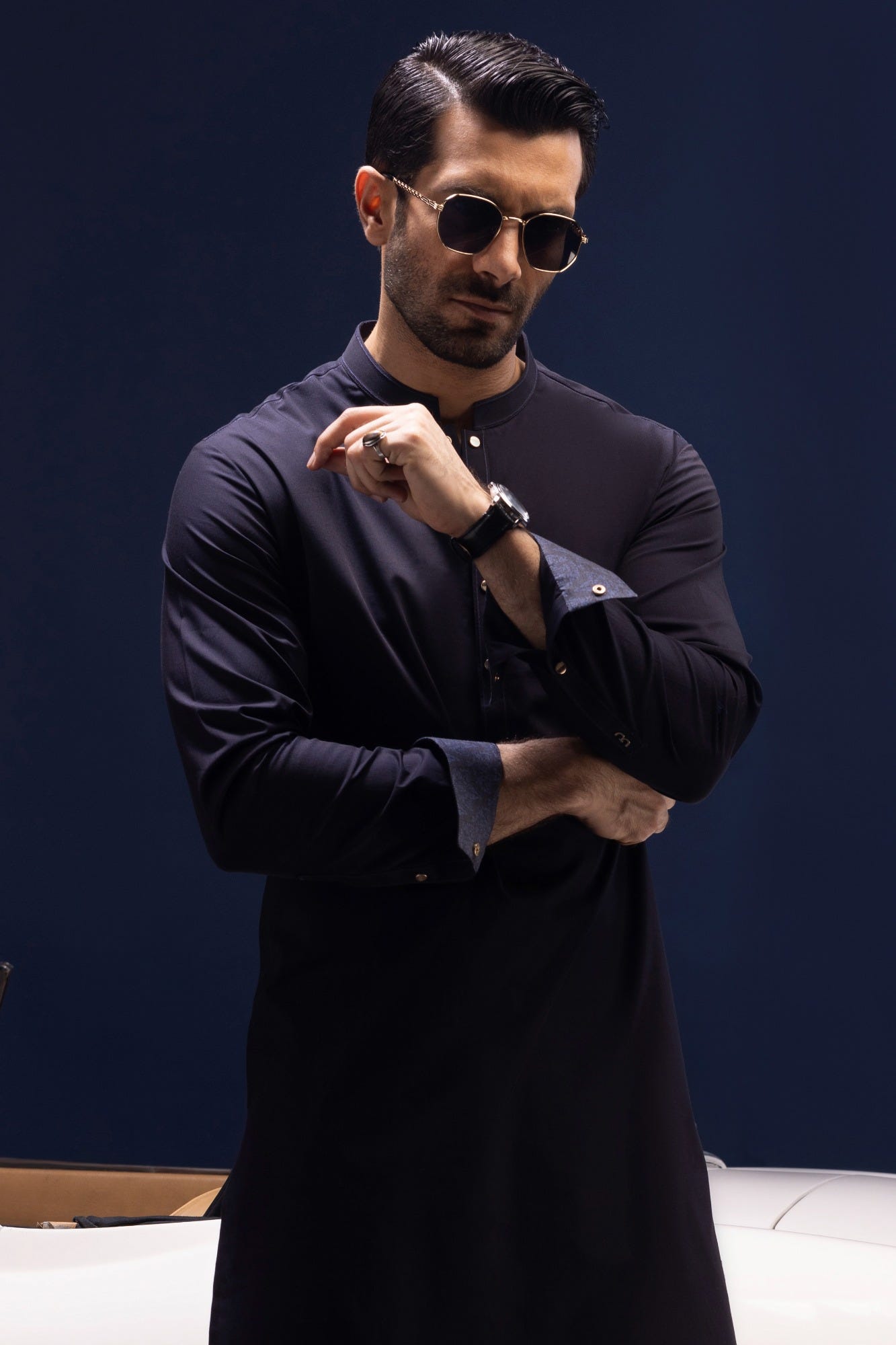 Panama - Navy Cotton Kurta Trouser