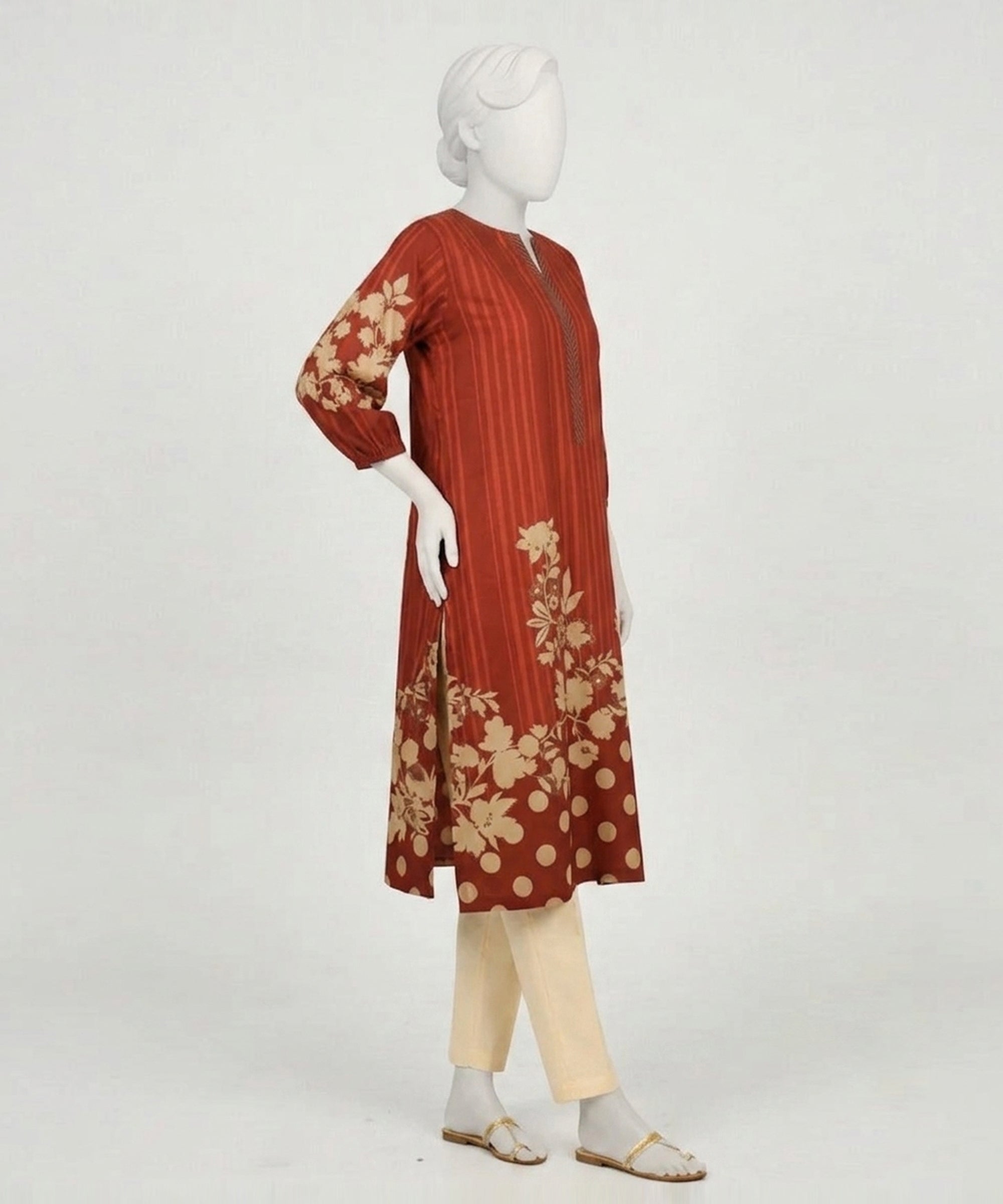 MAROON CAMBRIC PRINTED KURTA