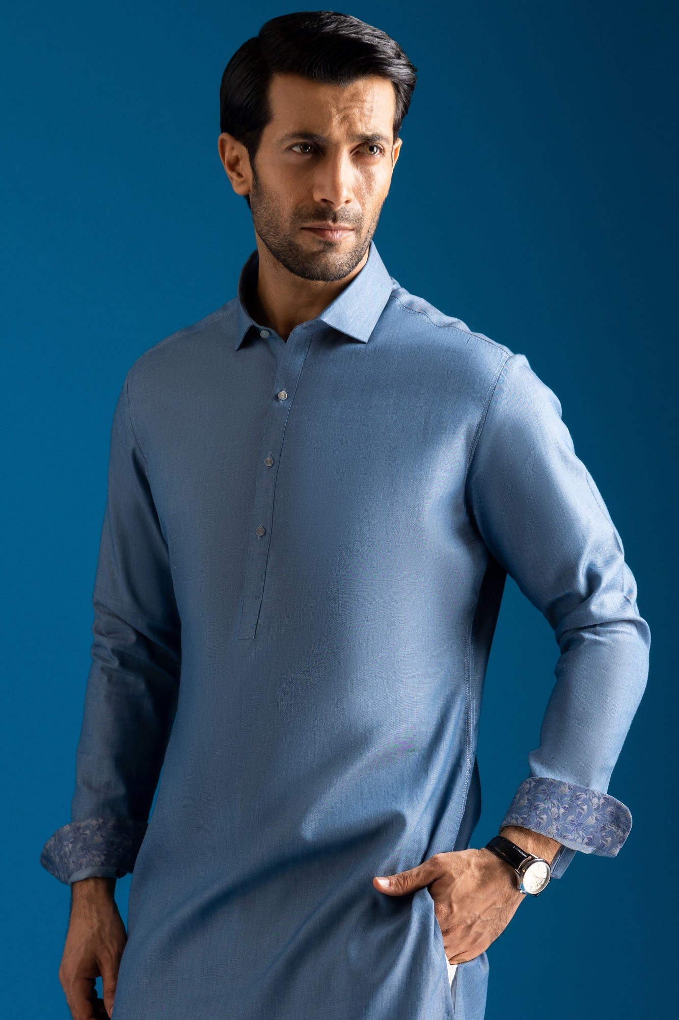 Nimes - Light Blue Cotton Kurta Trouser