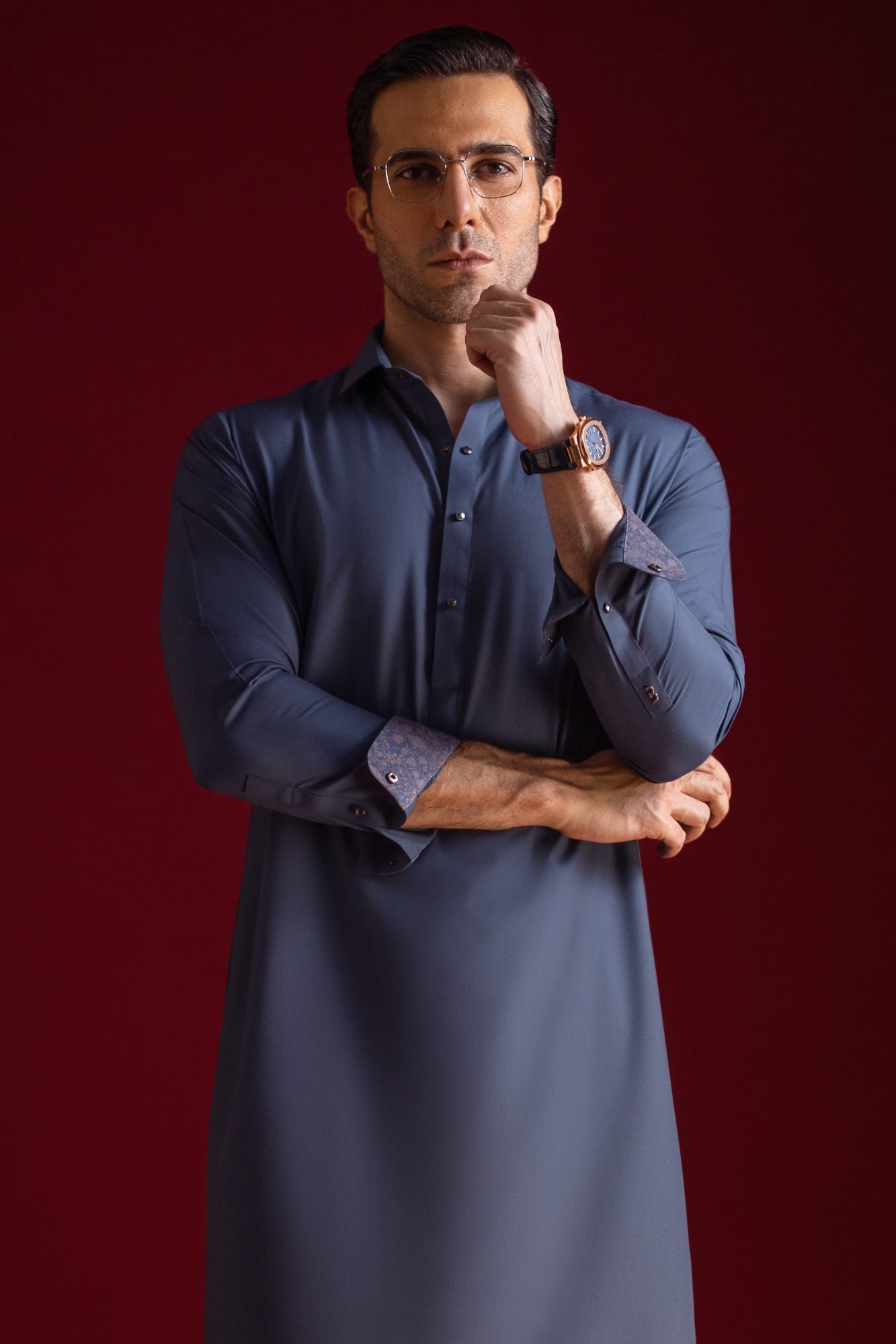Olinda - Marled Blue Blended Kameez Shalwar