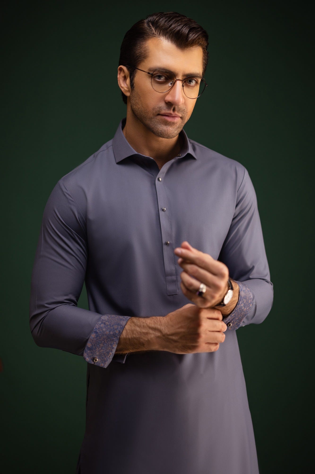 Olinda - Steel Grey Blended Kameez Shalwar