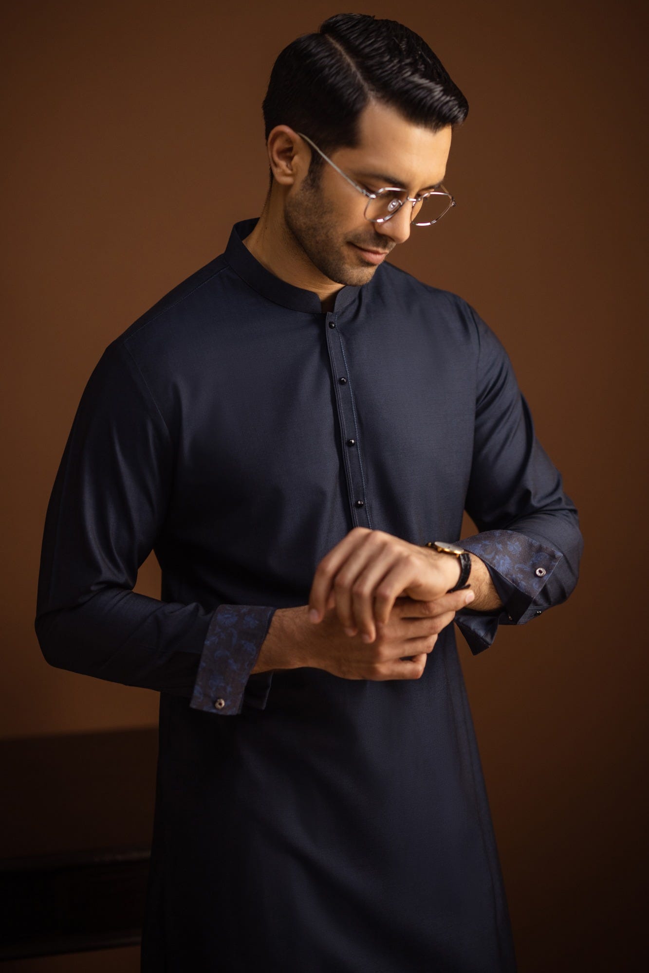 Perth - Dark Blue Blended Kameez Shalwar