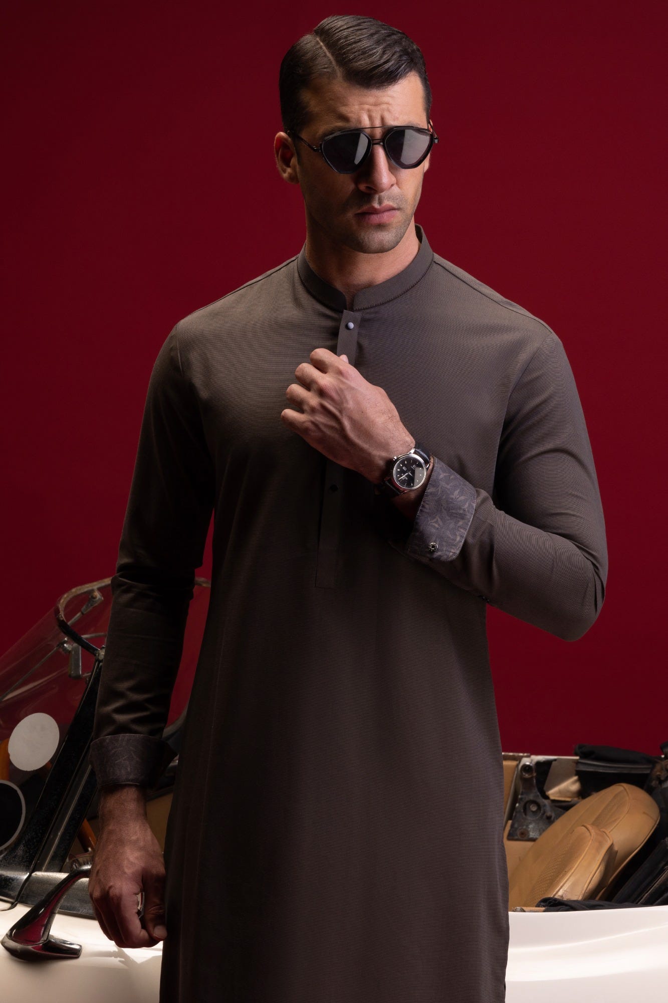 Pisa - Wood Brown Cotton Kurta Trouser