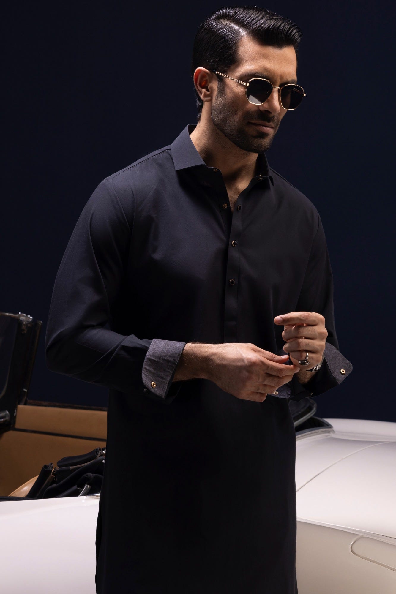 Portugal - Carbon Black Cotton Kameez Shalwar