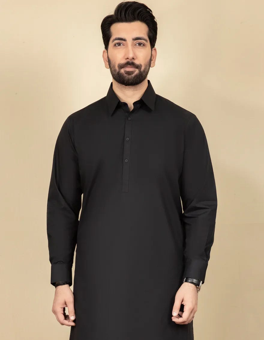 Black Blended Men's Kameez Shalwar | Jjks-A-30729-R29