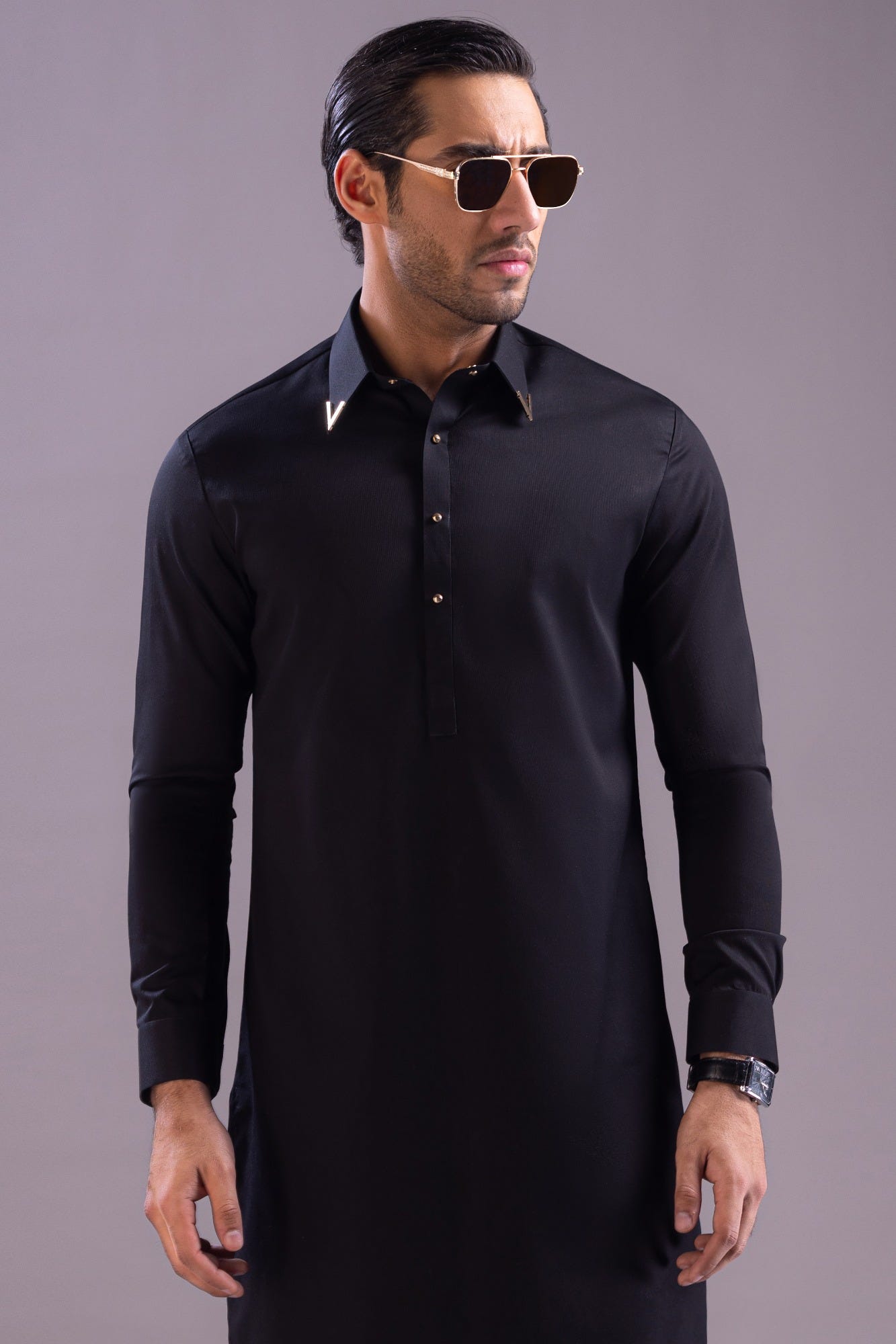 San Marino - Black Cotton Kurta Trouser