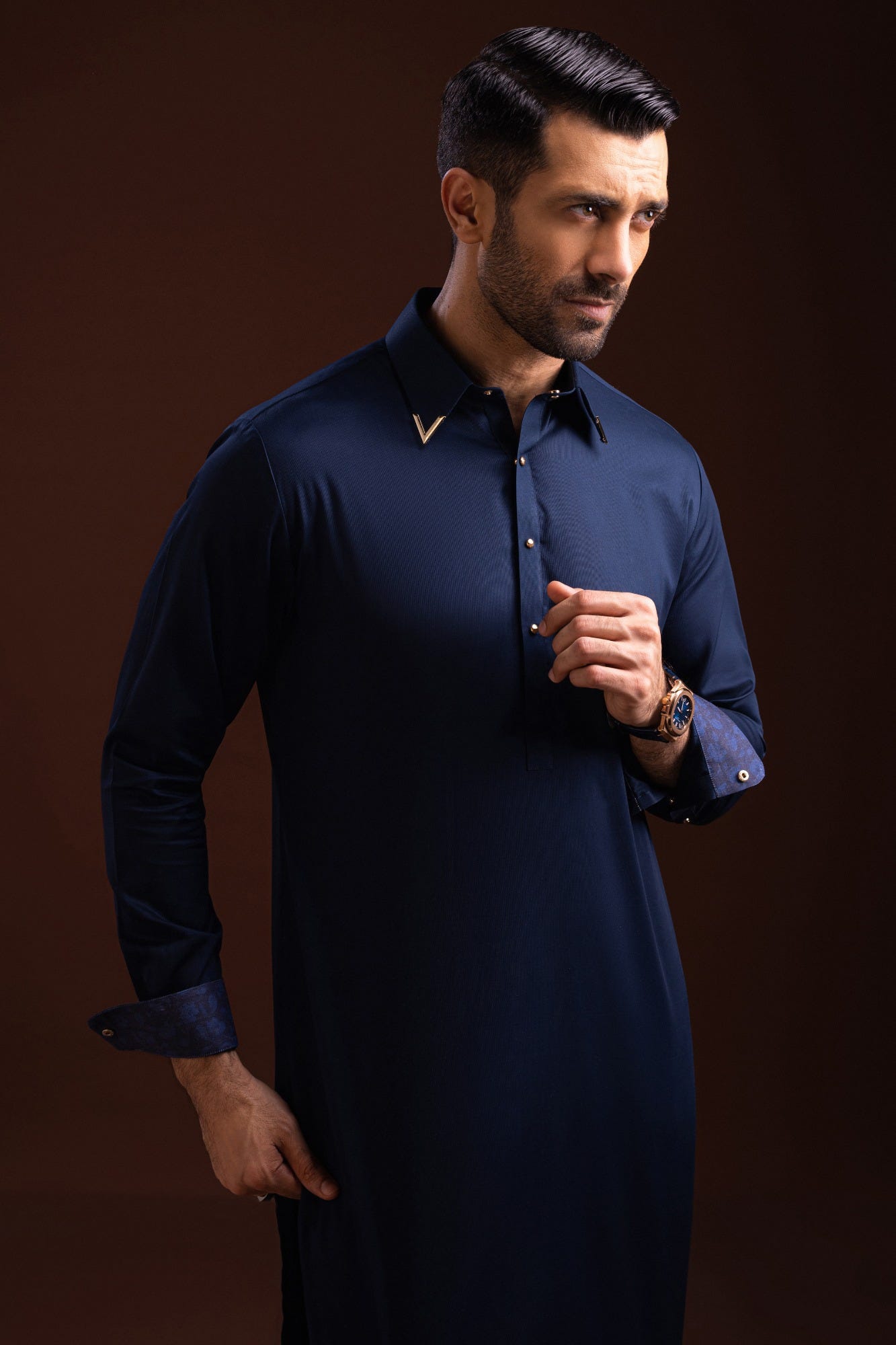 San Marino - Navy Blue Cotton Kurta Trouser