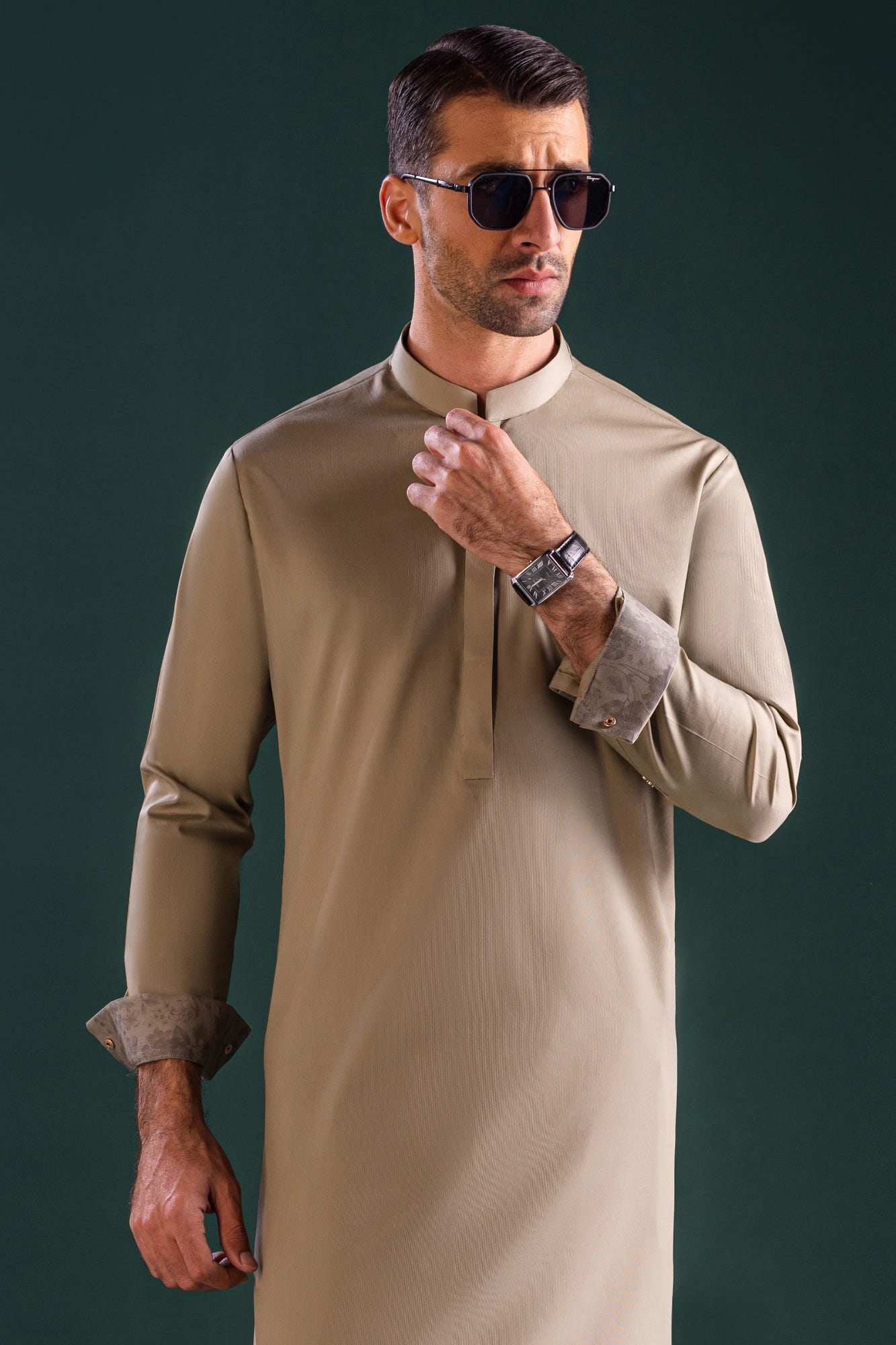 Santa Rosa - Light Olive Cotton Kameez Shalwar