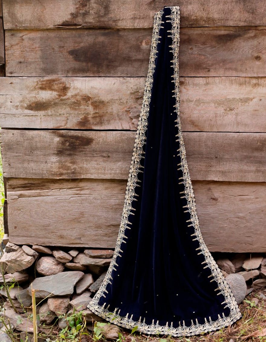 Navy Blue Velvet Shawl | Jsh-Shw-22-238