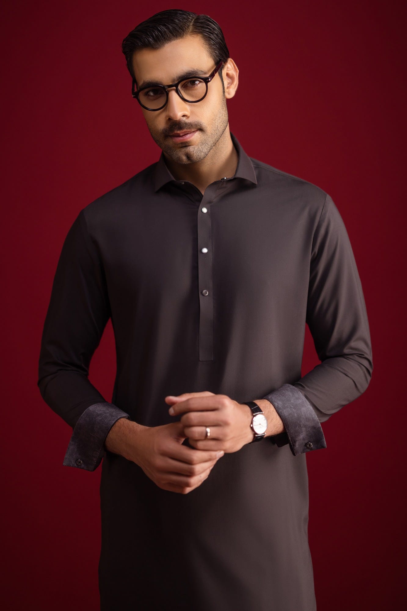 Sliven - Dark Grey Blended Kameez Shalwar