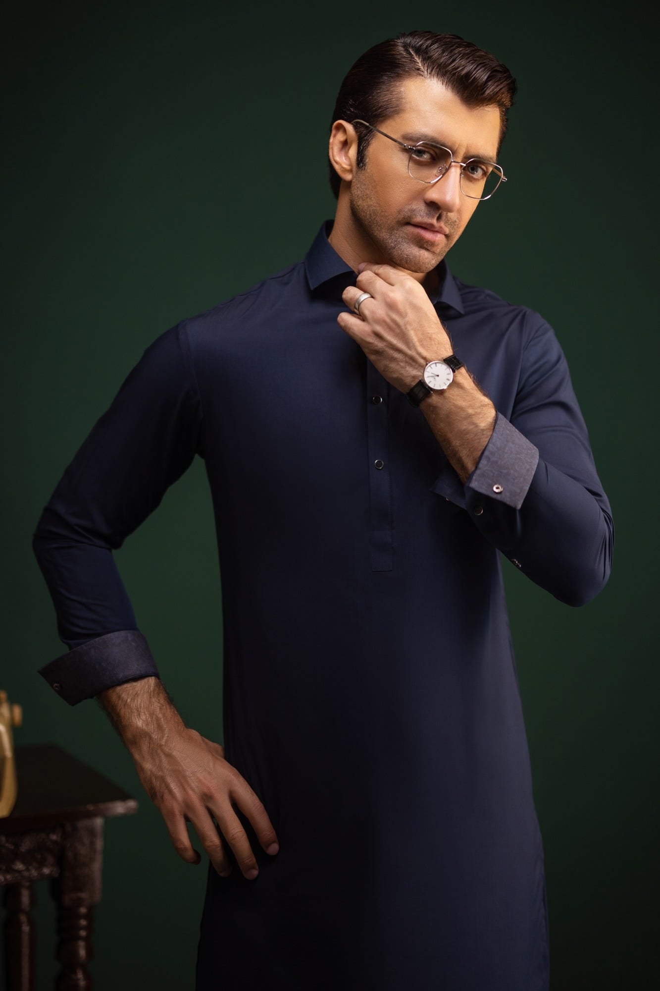 Sliven - Navy Blended Kameez Shalwar