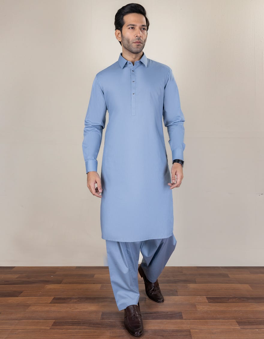 Sky Blue Cotton Unstitched Kameez Shalwar Fabric | Jjms-2174