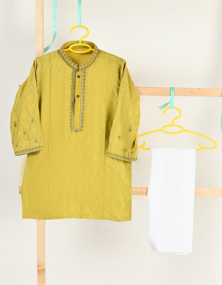 LEMON GREEN JAMAWAR SPECIAL KURTA | JJIKS-SP-38672