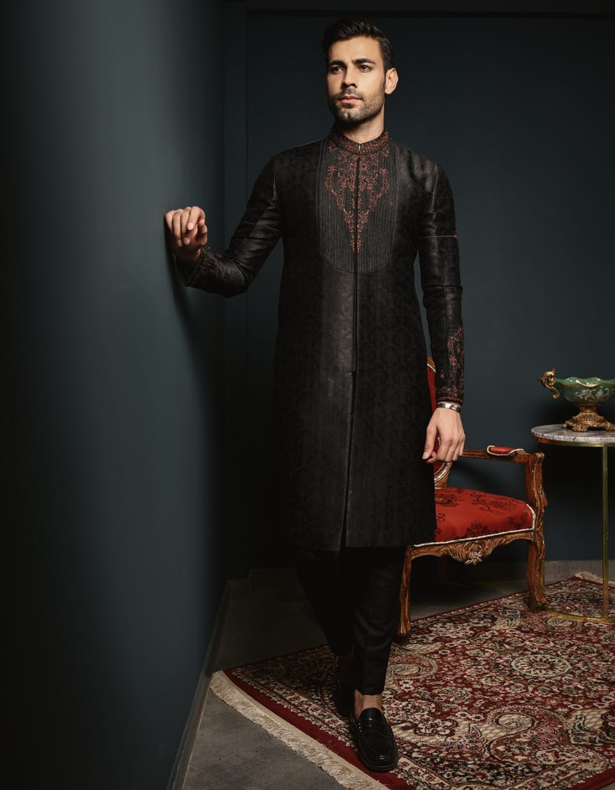 Black Formal Men's Kurta | Jjk-Sp-45009